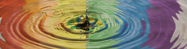 Ripples in a pond are superimposed over the progressive pride flag